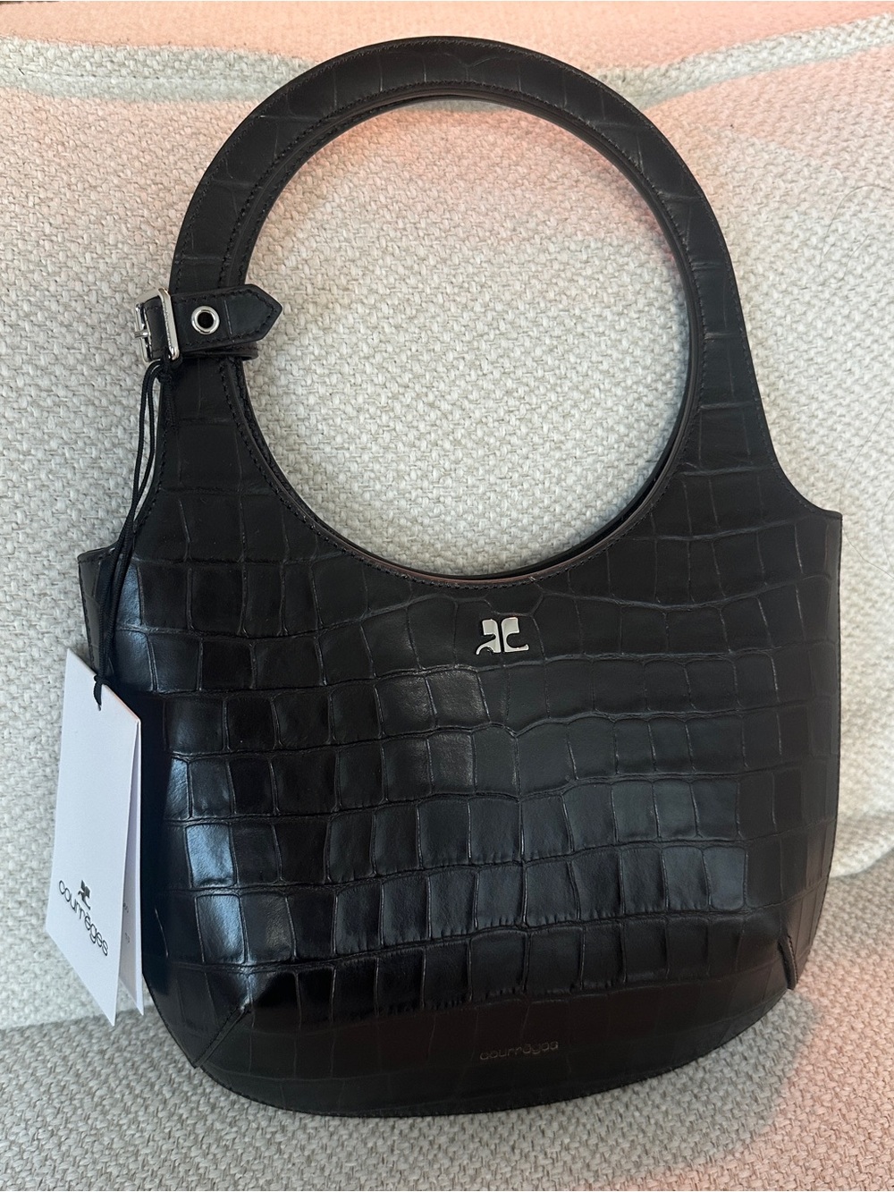 Courreges Holy Croco Black Embossed Bag